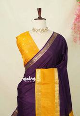 Plum Purple with Yellow - Viscose Georgette Saree with Rettapetta Border - Best for Functions Wear