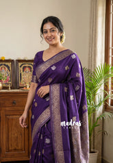 Violet Purple - Raaga - Fine quality Semi Tussar Silk with Kanchi Border and Buttas - Best for Wedding Functions