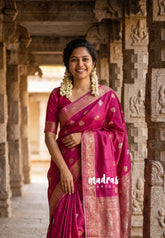 Queen's Pink - Raaga - Fine quality Semi Tussar Silk with Kanchi Border and Buttas - Best for Wedding Functions
