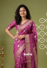 Onion Pink - Raaga - Fine quality Semi Tussar Silk with Kanchi Border and Buttas - Best for Wedding Functions