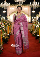 Mauve Pink - Raaga - Semi Tussar Antique Silver Weaving Body with Zari Border - Best for Small Functions