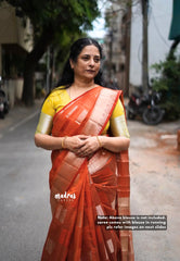 Dual Shade Rust Orange Semi Tussar ✨ Classic Zari Border | Graceful Temple & Pooja Wear