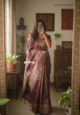 Burgundy purple - Raaga Premium Semi tussar with Tissue Blend - Perfect for Night Functions