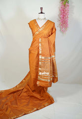 Brownish Orange - Raaga - Lightweight Semi tussar saree wtih leaf border