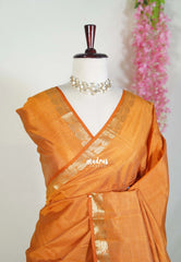 Brownish Orange - Raaga - Lightweight Semi tussar saree wtih leaf border
