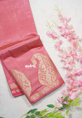 Dual Shade Peach Pink - Raaga - Lightweight Semi tussar saree with Mango border - Best for Small Functions