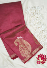 Dual Shade French Wine - Raaga - Lightweight Semi Tussar Saree with Mango Border - Best for Small Functions