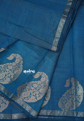 Peacock Blue - Raaga - Lightweight Semi tussar saree wtih Mango border