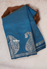 Peacock Blue - Raaga - Lightweight Semi tussar saree wtih Mango border