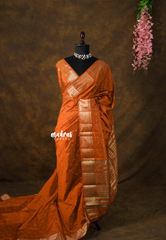 Rich Burnt Orange - Raaga premium semi tussar zari border with buttas - Perfect for Festive Wear