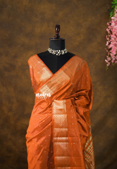 Rich Burnt Orange - Raaga premium semi tussar zari border with buttas - Perfect for Festive Wear