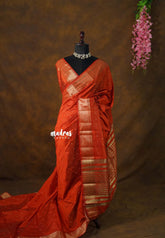 Rich Burnt Orange - Raaga premium semi tussar zari border with buttas - Perfect for Festive Wear