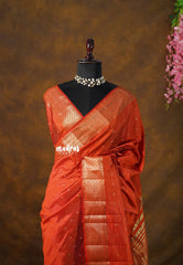 Rich Burnt Orange - Raaga premium semi tussar zari border with buttas - Perfect for Festive Wear