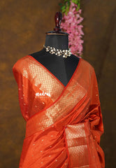 Rich Burnt Orange - Raaga premium semi tussar zari border with buttas - Perfect for Festive Wear