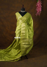 Pretty Parrot Green - Raaga premium semi tussar zari border with buttas - Perfect for Festive Wear