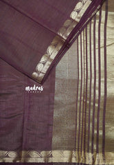 Dark chocolate Brown - Raaga - Lightweight Semi tussar saree wtih leaf border