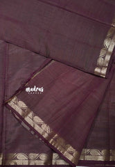 Dark chocolate Brown - Raaga - Lightweight Semi tussar saree wtih leaf border