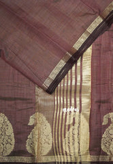 Dual Shade Dark Brown - Raaga - Lightweight Semi tussar saree with Mango border - Best for Small Functions
