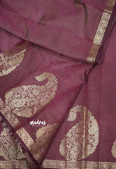 Dualshade Wine Brown - Raaga - Lightweight Semi tussar saree with Mango border
