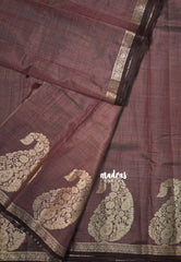 Dual Shade Dark Brown - Raaga - Lightweight Semi tussar saree with Mango border - Best for Small Functions