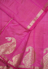 Raaga - Lightweight Semi tussar saree wtih Mango border - Rani pink