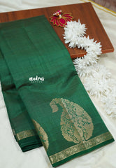 Deep green - Lightweight Semi tussar saree with Mango border - Raaga