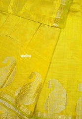 Lemon yellow - Lightweight Semi tussar saree with Mango border - Raaga