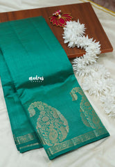 sapphire green - Lightweight Semi tussar saree with Mango border - Raaga