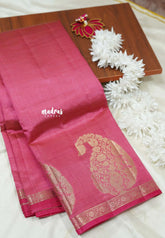 Rose pink - Lightweight Semi tussar saree wtih Mango border - Raaga