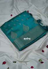 Dual shade Teal Blue - Raaga - Lightweight Semi Tussar Saree with Floral Border and Buttas - Best for Wedding Functions