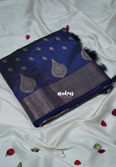 Dual shade Midnight Blue - Raaga - Lightweight Semi Tussar Saree with Floral Border and Buttas - Best for Wedding Functions