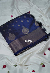Dual shade Midnight Blue - Raaga - Lightweight Semi Tussar Saree with Floral Border and Buttas - Best for Wedding Functions