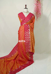 Dual Shade Orange and Red - Raaga - Semi tussar with Zari Border and 1000 Buttas - Best for Wedding Functions