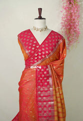 Dual Shade Orange and Red - Raaga - Semi tussar with Zari Border and 1000 Buttas - Best for Wedding Functions