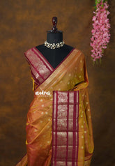 Dual Shade Mustard and Maroon - Raaga - Semi tussar with Getti Zari Border with Buttas - Best for Wedding Functions