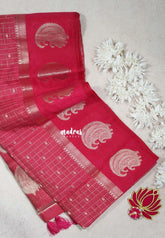 Crimson Pink - Raaga Premium Semi tussar Checks Weaving with laksham Buttas Checks Body with Mango Border - Perfect for Festive Wear