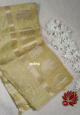 Sandal Beige - Raaga Premium Semi tussar Checks Weaving with laksham Buttas Checks Body with Mango Border - Perfect for Festive Wear