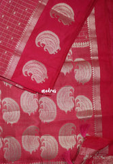 Crimson Pink - Raaga Premium Semi tussar Checks Weaving with laksham Buttas Checks Body with Mango Border - Perfect for Festive Wear