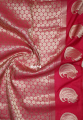 Crimson Pink - Raaga Premium Semi tussar Checks Weaving with laksham Buttas Checks Body with Mango Border - Perfect for Festive Wear