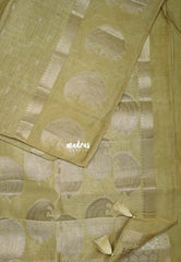 Sandal Beige - Raaga Premium Semi tussar Checks Weaving with laksham Buttas Checks Body with Mango Border - Perfect for Festive Wear