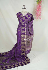 Dual shade Rich Purple - Raaga - Lightweight Semi Tussar Saree with Mango Border and Buttas - Best for Wedding Functions