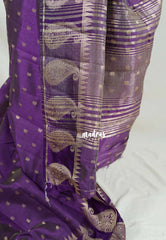 Dual shade Rich Purple - Raaga - Lightweight Semi Tussar Saree with Mango Border and Buttas - Best for Wedding Functions