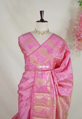 Dual shade Rose Pink - Raaga - Lightweight Semi Tussar Saree with Mango Border and Buttas - Best for Wedding Functions