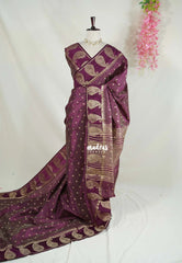 Dual shade Wine Purple - Raaga - Lightweight Semi Tussar Saree with Mango Border and Buttas - Best for Wedding Functions