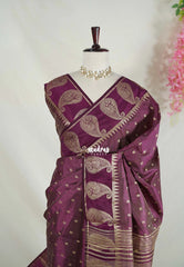 Dual shade Wine Purple - Raaga - Lightweight Semi Tussar Saree with Mango Border and Buttas - Best for Wedding Functions