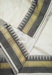 Ivory White with Black - Raaga - Semi Tussar with Rudraksham Border - Best for Small Functions