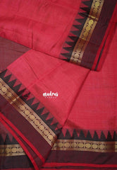 Dual Shade Red with Maroon - Raaga - Semi Tussar with Rudraksham Border - Best for Small Functions