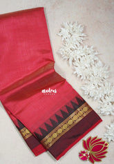 Dual Shade Red with Maroon - Raaga - Semi Tussar with Rudraksham Border - Best for Small Functions