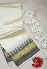 Ivory White with Black - Raaga - Semi Tussar with Rudraksham Border - Best for Small Functions