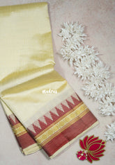 Ivory Beige with Maroon - Raaga - Semi Tussar with Rudraksham Border - Best for Small Functions